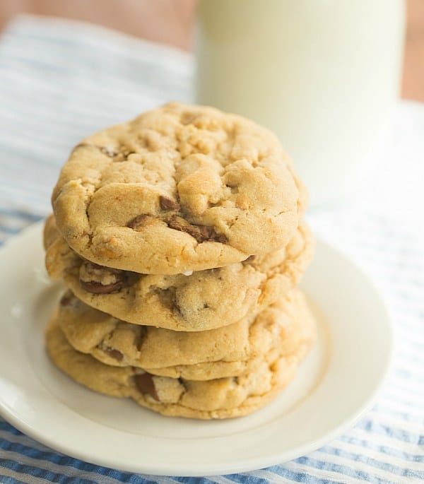 Salted Peanut Butter Cup Chocolate Chip Cookies | browneyedbaker.com #recipe