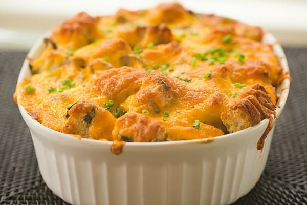 Cheesy Bacon, Mushroom & Spinach Breakfast Strata | browneyedbaker.com #recipe