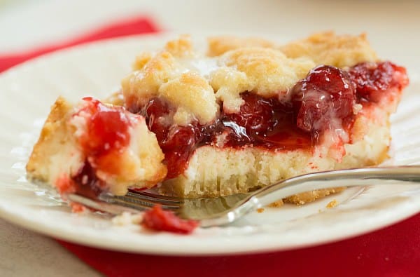 Cream Cheese Cherry Pie Crumb Bars | browneyedbaker.com #recipe