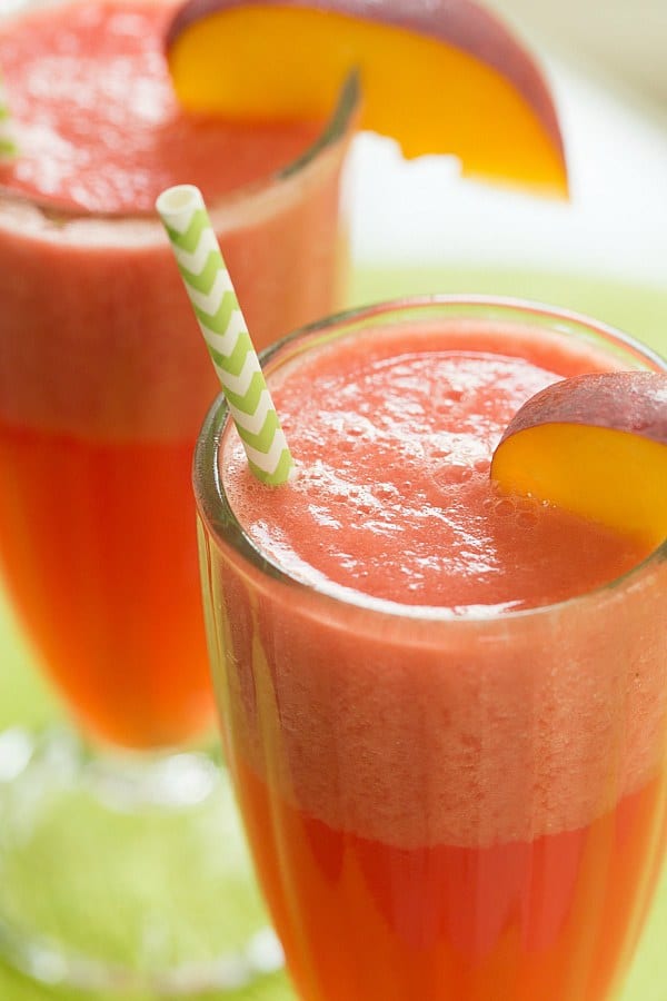 Watermelon-Peach Slushies | browneyedbaker.com #recipe #summer #drinks
