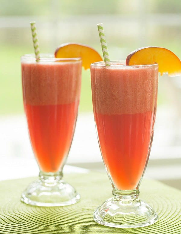 Watermelon-Peach Slushies | browneyedbaker.com #recipe #summer #drinks