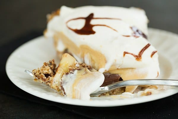 Chocolate-Peanut Butter Banana Cream Pie with Pretzel Crust | browneyedbaker.com #recipe