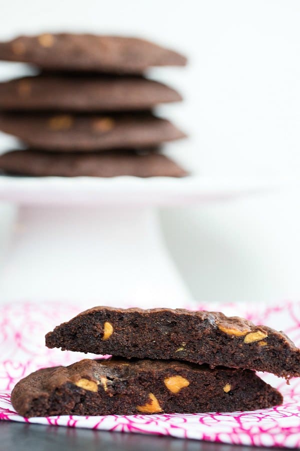 Giant Chocolate-Peanut Butter Chip Cookies | browneyedbaker.com #recipe