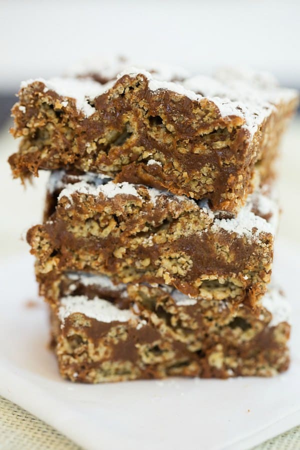 Muddy Buddy (Puppy Chow) Rice Krispie Treats | browneyedbaker.com #recipe