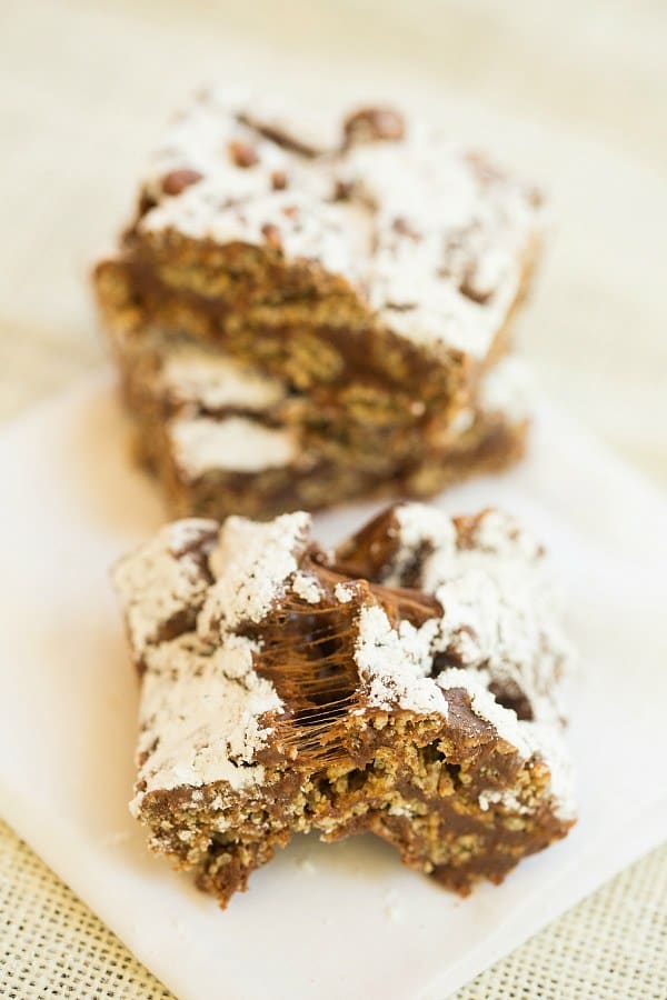 Muddy Buddy (Puppy Chow) Rice Krispie Treats | browneyedbaker.com #recipe