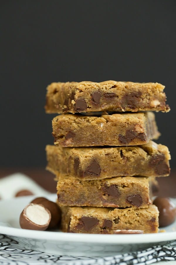 Malted Chocolate Chip Blondies | browneyedbaker.com #recipe