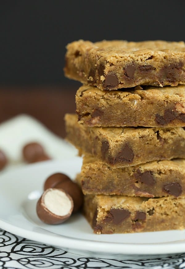 Malted Chocolate Chip Blondies | browneyedbaker.com #recipe