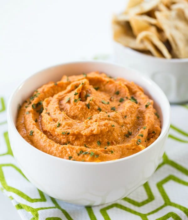 Roasted Red Pepper Hummus | browneyedbaker.com #recipe