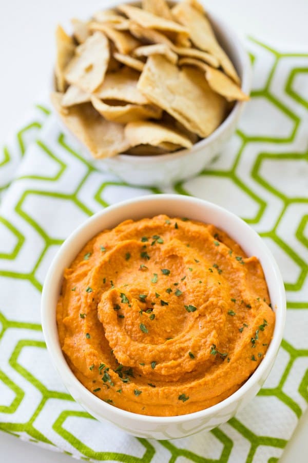 Roasted Red Pepper Hummus | browneyedbaker.com #recipe