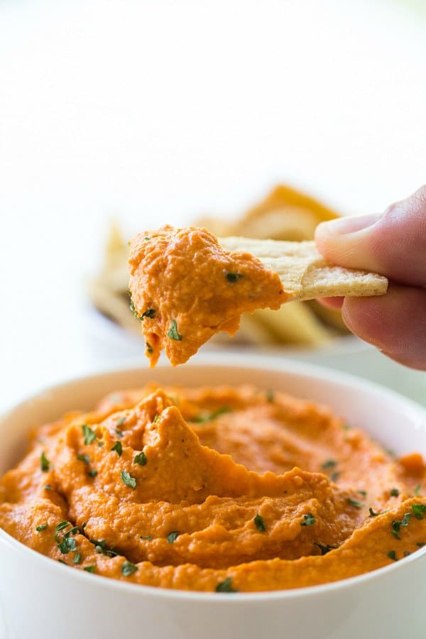 Roasted Red Pepper Hummus | browneyedbaker.com #recipe
