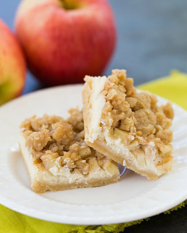 Apple Cheesecake Crumb Bars | browneyedbaker.com #recipe