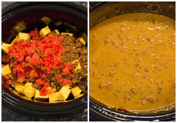 Crock-Pot Spicy Beef Queso Dip | browneyedbaker.com #recipe