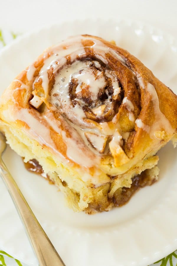 Salted Caramel Apple Cinnamon Rolls | browneyedbaker.com