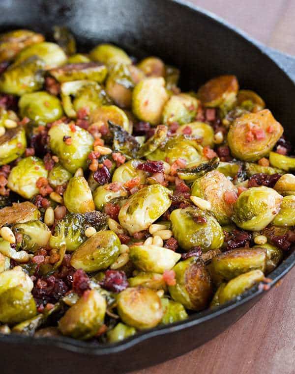 Brussels Sprouts with Pancetta, Cranberries & Pine Nuts - A perfect Thanksgiving side dish! | browneyedbaker.com