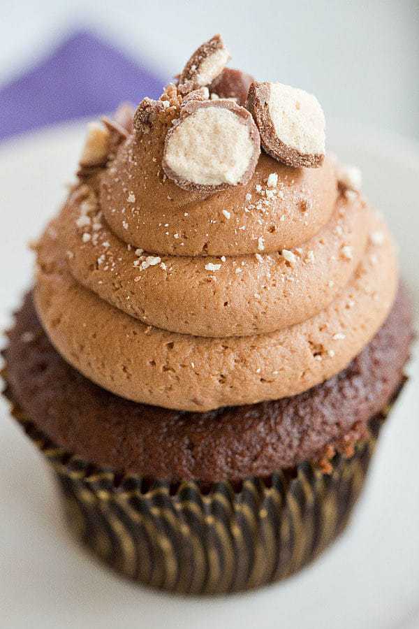 Malted Milk Chocolate Cupcakes - Both the cupcakes and the frosting are infused with malted milk powder. | browneyedbaker.com