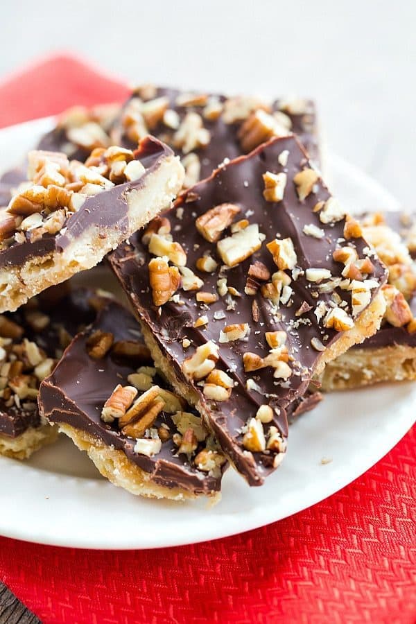 Saltine Toffee Candy with Pecans - An easy and delicious candy recipe! | browneyedbaker.com