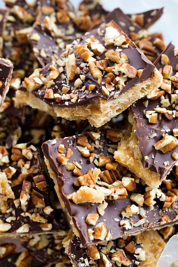 Saltine Toffee Candy with Pecans - An easy and delicious candy recipe! | browneyedbaker.com