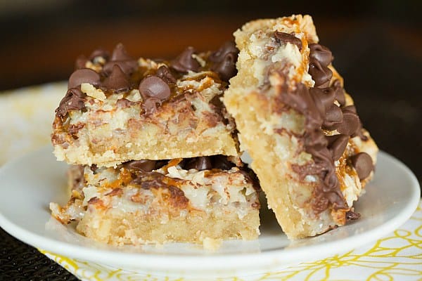 Ultimate Magic Bars - A brown sugar shortbread crust, pecans, coconut, chocolate chips and caramel set in sweetened condensed milk. Easy and delicious! | browneyedbaker.com