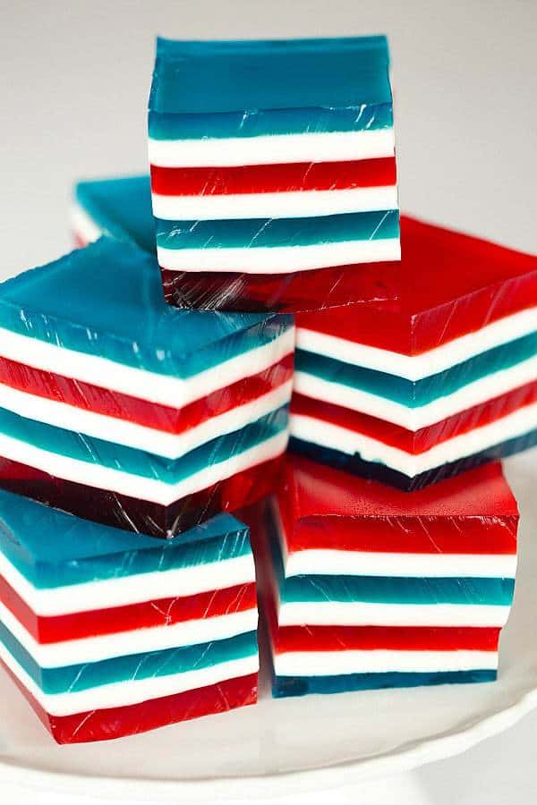 Red, White & Blue Layered Finger Jello, aka Jello Jigglers, aka Knox Blocks | browneyedbaker.com