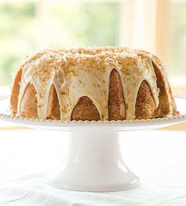 Coconut Bundt Cake with White Chocolate-Coconut Glaze | browneyedbaker.com