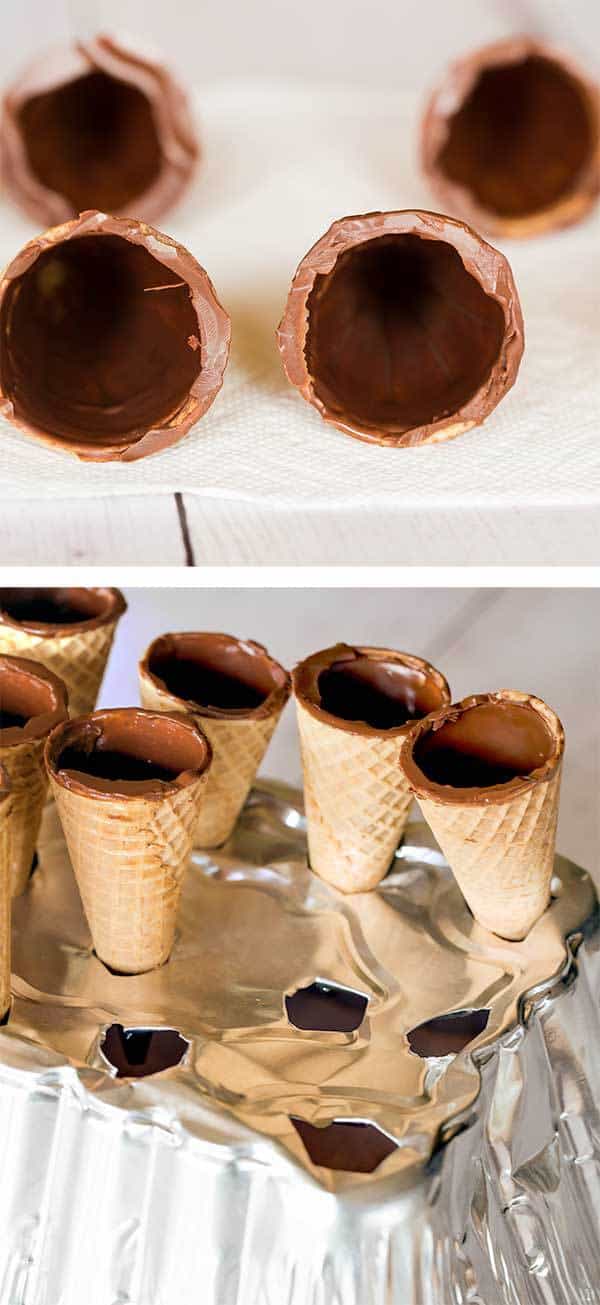 DIY: Homemade Drumsticks... Complete with a chocolate-coated sugar cone filled with vanilla ice cream, dipped in chocolate and rolled in peanuts! | browneyedbaker.com