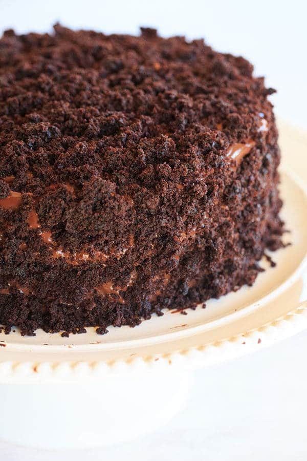 Chocolate Blackout Cake - Filled and frosted with a rich chocolate pudding and coated in cake crumbs! | browneyedbaker.com