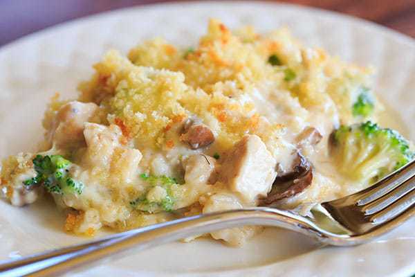 Cheesy Chicken, Broccoli & Rice Casserole - A homemade recipe for chicken, broccoli and rice casserole made completely from scratch with a cheesy cream sauce and topped with buttered breadcrumbs. | browneyedbaker.com