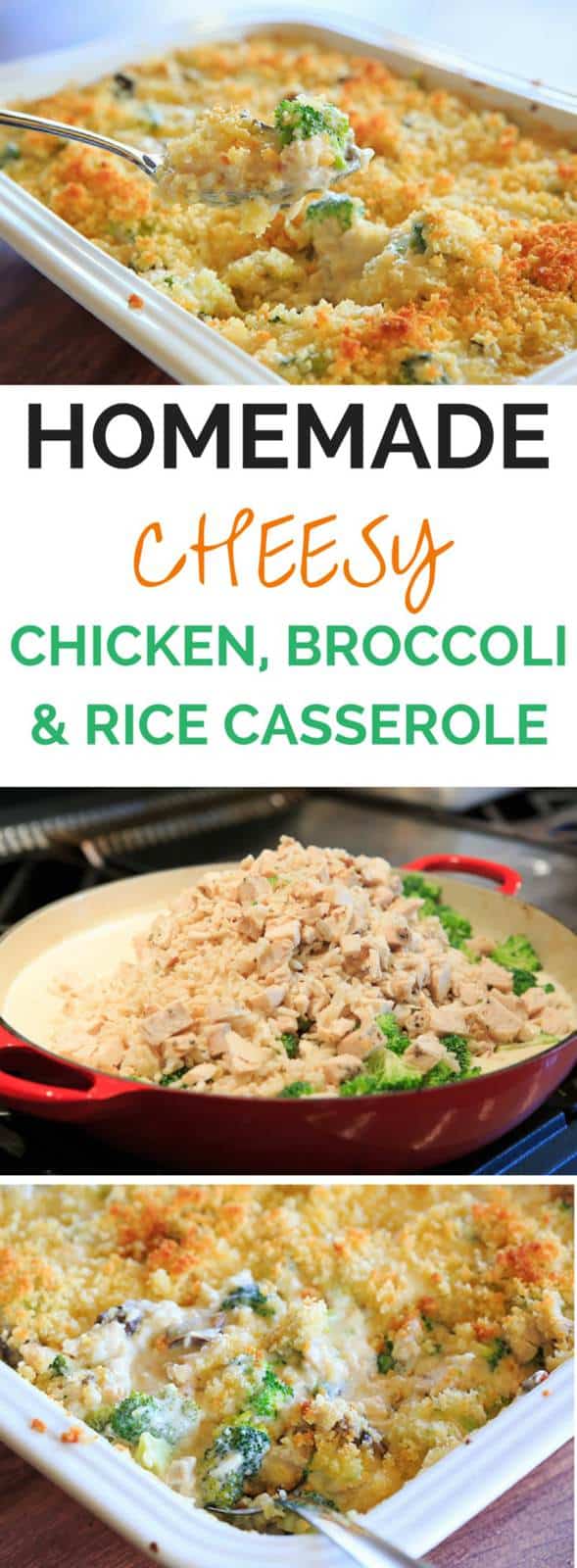 Cheesy Chicken, Broccoli & Rice Casserole - A homemade recipe for chicken, broccoli and rice casserole made completely from scratch with a cheesy cream sauce and topped with buttered breadcrumbs. | browneyedbaker.com