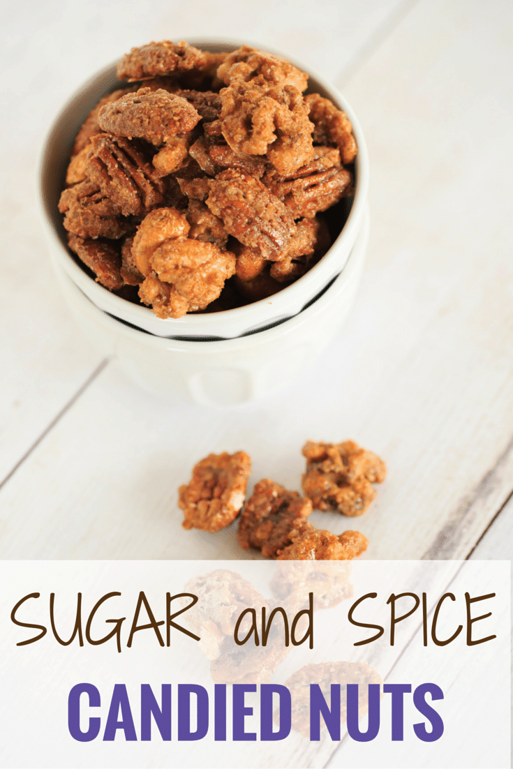 Sugar and Spiced Candied Nuts - These sweet and spicy candied nuts are sweet with a punch of cinnamon and a hint of spice. Perfect for holiday cocktail parties or hostess gifts! | https://apex-male.info/sugar-and-spice-candied-nuts/