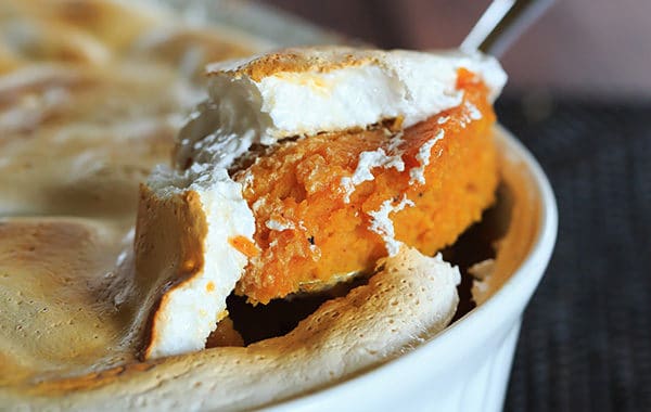 Pineapple-Bourbon Sweet Potato Casserole with Homemade Marshmallow Creme Topping | https://apex-male.info/pineapple-bourbon-sweet-potato-casserole