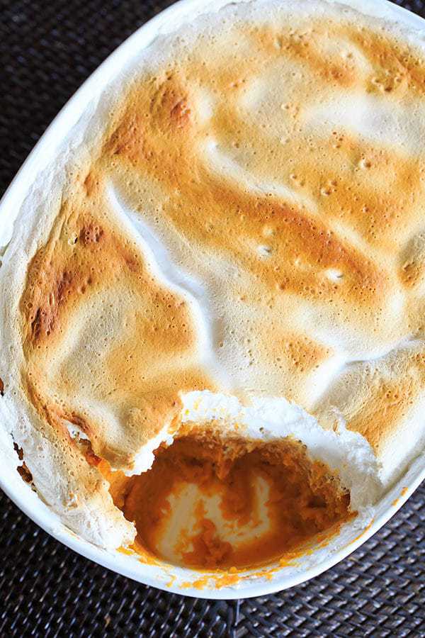 Pineapple-Bourbon Sweet Potato Casserole with Homemade Marshmallow Creme Topping | https://apex-male.info/pineapple-bourbon-sweet-potato-casserole