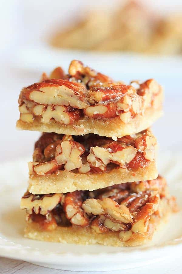 Ultranutty Pecan Bars - A shortbread crust acts as the base for these pecan bars that have a high nuts to filling ratio | browneyedbaker.com