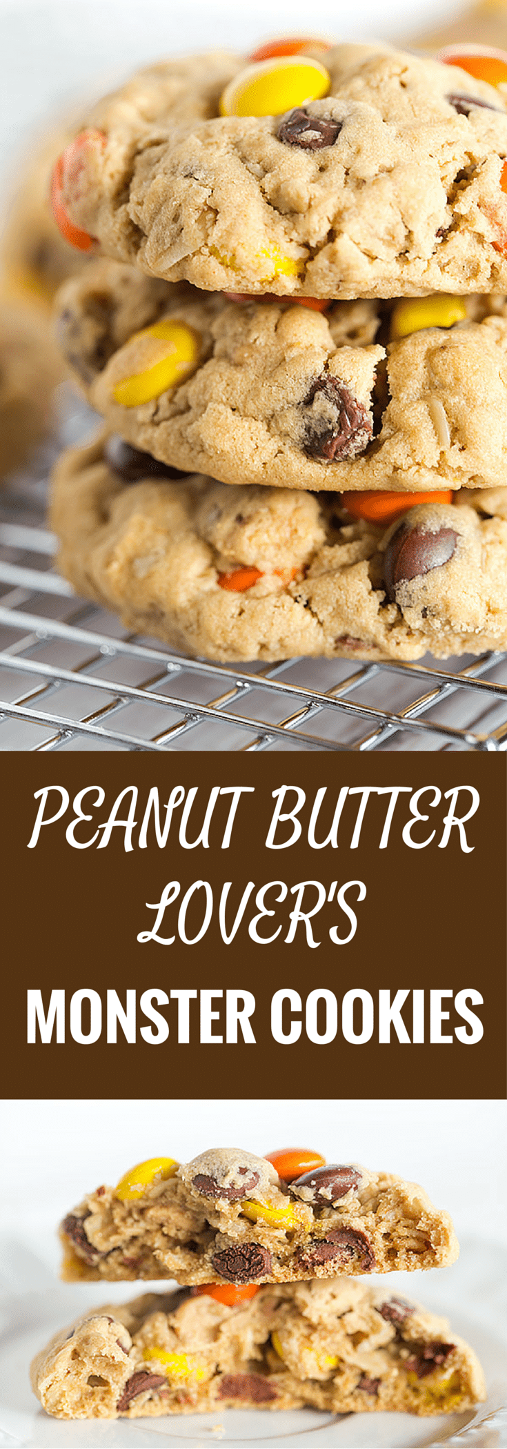 Peanut Butter Lover's Monster Cookies - A peanut butter dough loaded with oats, chocolate chips, peanut butter chips and Reese's Pieces! Go bake these NOW! | browneyedbaker.com