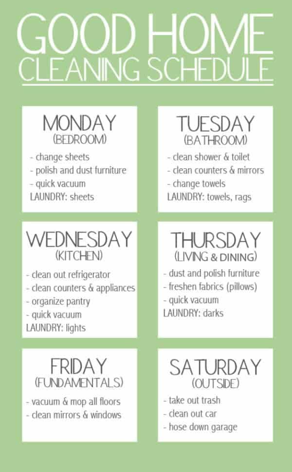 Good Home Cleaning Schedule