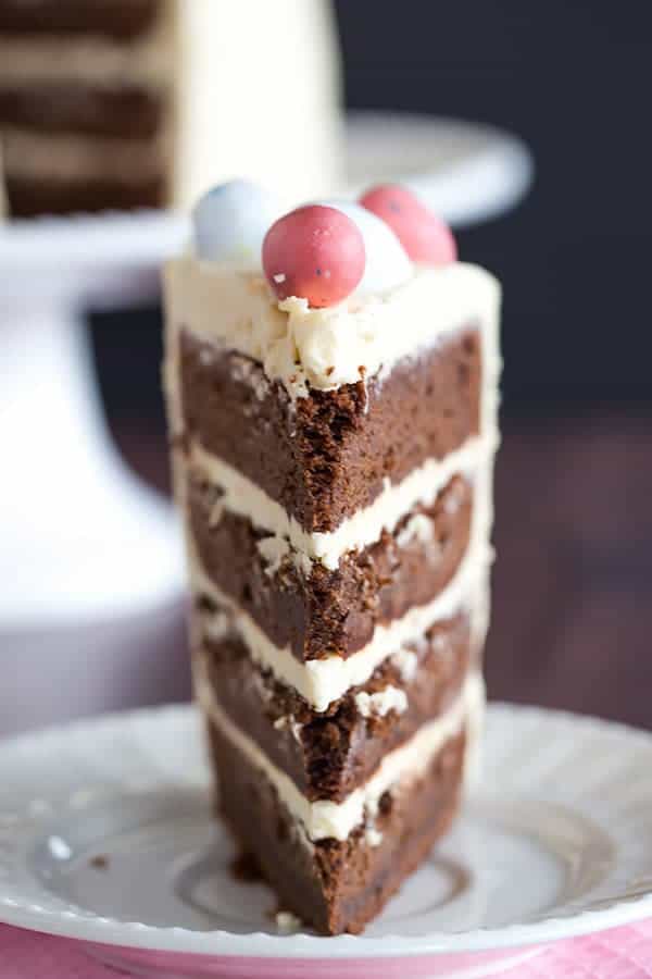 Malted Chocolate Cake with Malted White Chocolate Frosting, also dubbed "Malteaser Cake" - great for any time of year, but perfect for Easter!