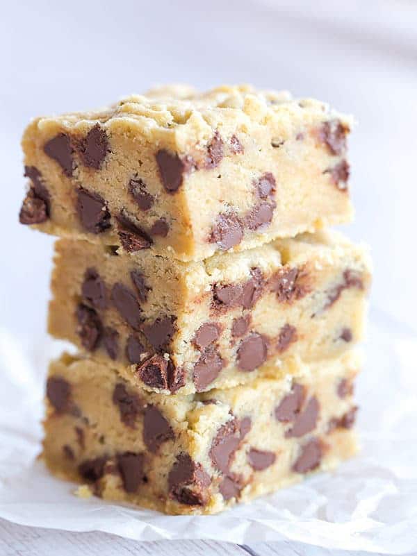 Chocolate chip cookie bars are the perfect easy treat when you're craving your favorite chocolate chip cookies but don't want to wait for dough to chill or to scoop out cookies!