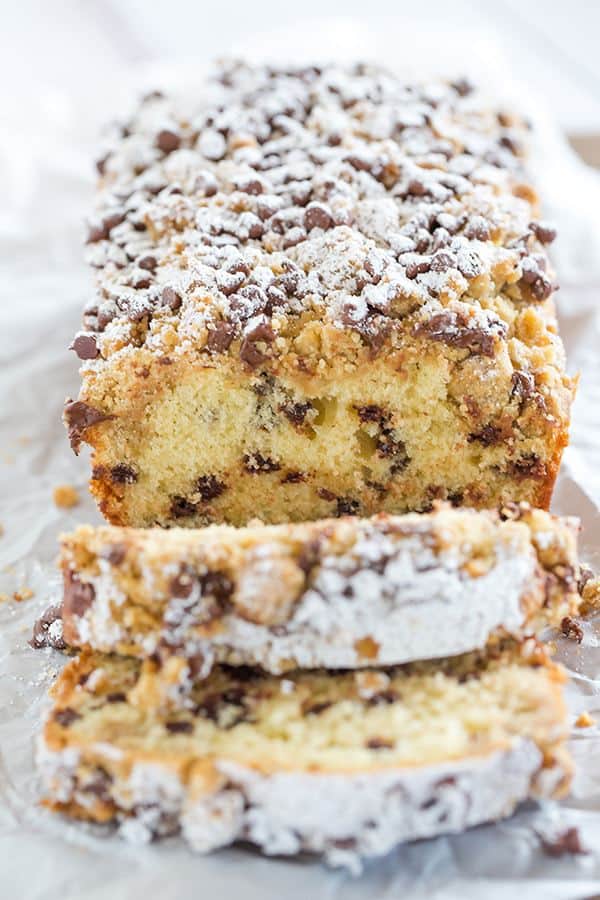 This chocolate chip crumb cake is unbelievably tender, loaded with chocolate chips and topped with the most amazing crumb topping!