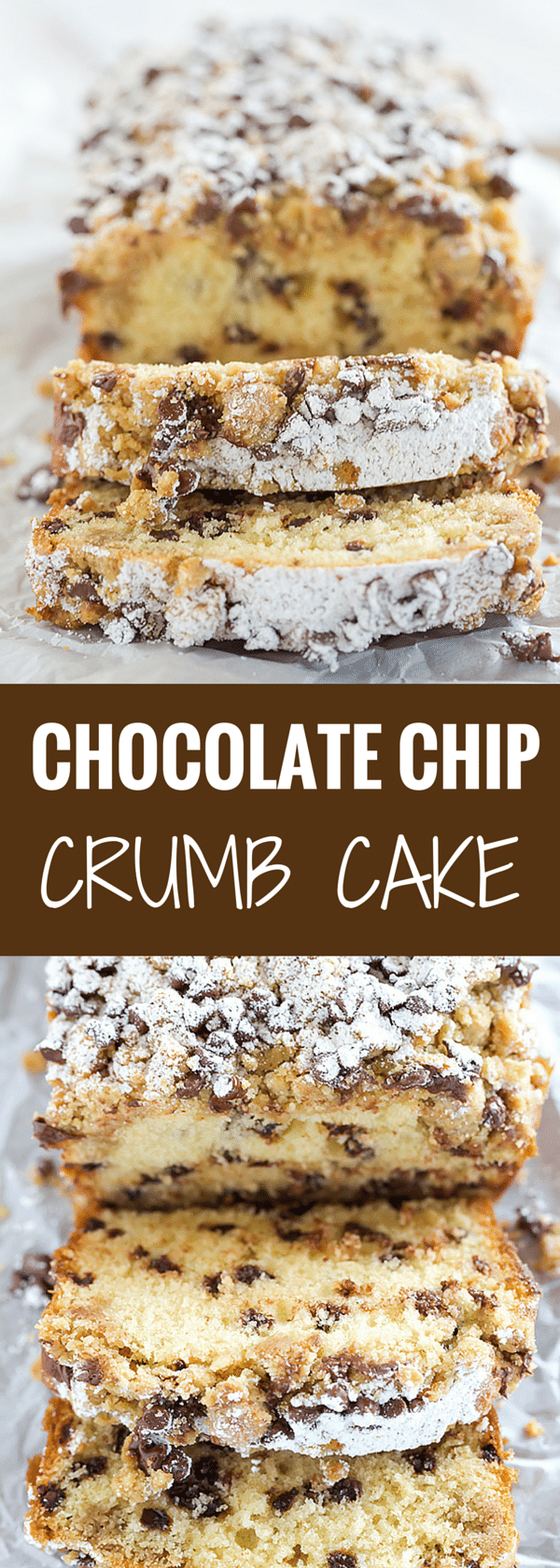 This chocolate chip crumb cake is unbelievably tender, loaded with chocolate chips and topped with the most amazing crumb topping!