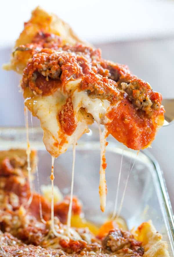 Deep Dish Biscuit Pizza - All of the amazing flavor of a traditional deep dish pizza without a shortcut biscuit crust. Great for a quick pizza night!