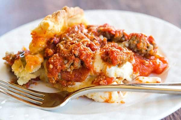 Deep Dish Biscuit Pizza - All of the amazing flavor of a traditional deep dish pizza without a shortcut biscuit crust. Great for a quick pizza night!