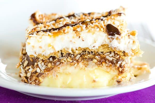 Samoa Icebox Cake: A classic no-bake dessert that features all of the classic flavors of one of the most popular Girl Scout cookies - Samoas!