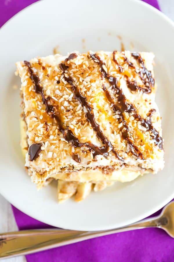 Samoa Icebox Cake: A classic no-bake dessert that features all of the classic flavors of one of the most popular Girl Scout cookies - Samoas!