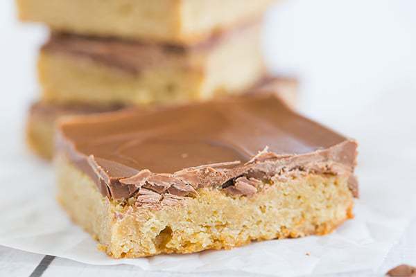 Symphony Bars - I revamped this recipe to use a stripped-down version of my favorite blondies as the base, then topped with broken-up Symphony chocolate bars and spread until they melt!