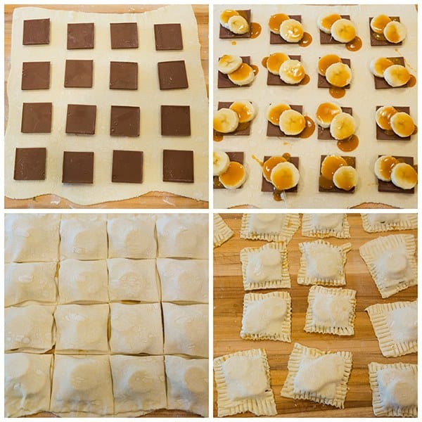 Banoffee Tartlets: A quick and easy dessert using puff pastry filled with chocolate, bananas and dulce de leche. All of the flavors of a banoffee pie without all of the work!