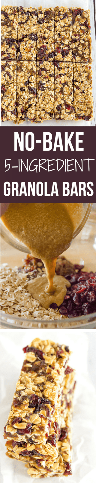 These no-bake granola bars contain only five ingredients, no added sugar, and are infinitely customizable... A perfect lunchbox snack!