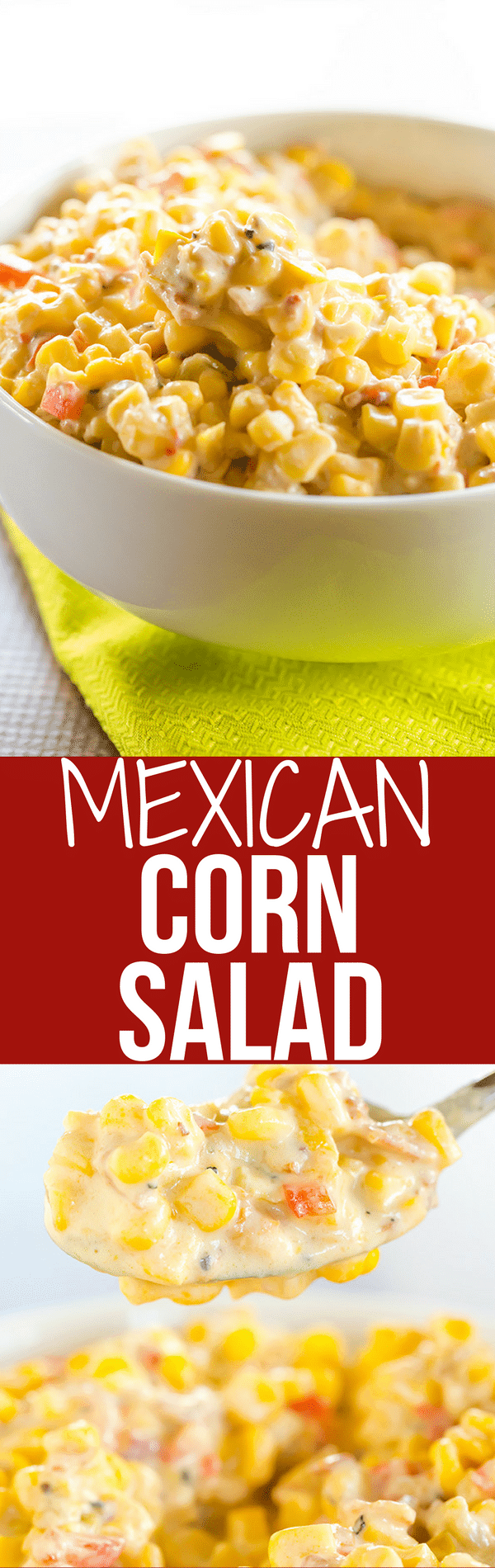 This creamy corn salad has Mexican flair, tons of flavor, and a big kick thanks to the addition of green chiles! A perfect side dish for summer parties!