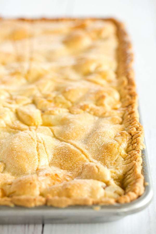 Nectarine Slab Pie - Homemade pie with a tender pastry crust and filled with both yellow and white nectarines. A summer must!