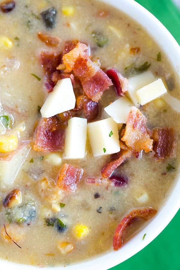 Roasted Corn & Poblano Chowder: Roasted corn and poblano chiles give this summer chowder a powerful flavor punch. It's never too warm for a good chowder!