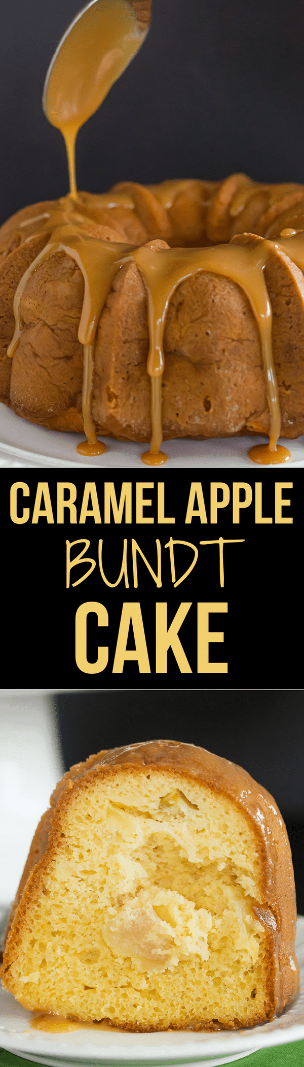 Caramel Apple Bundt Cake - An easy cake recipe baked up in a gorgeous Bundt pan, and topped with a perfect caramel glaze.