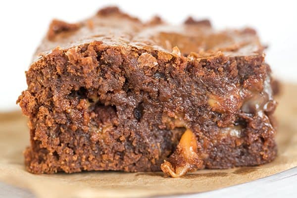 Salted Rolo Brownies: These super fudgy brownies are loaded with chopped Rolo candies, have additional candies pressed into the top of the batter, and include a healthy dose of flaked sea salt for the ultimate balance. 